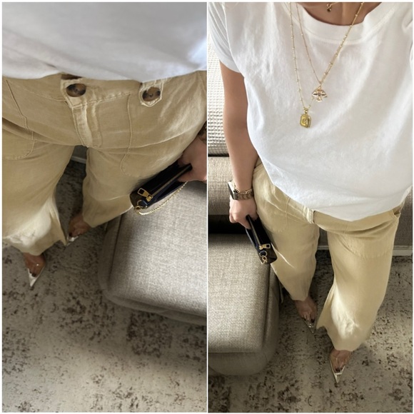 New๐ฉท Chic Tan Wide Leg Pants with Button Detail - Picture 2 of 13